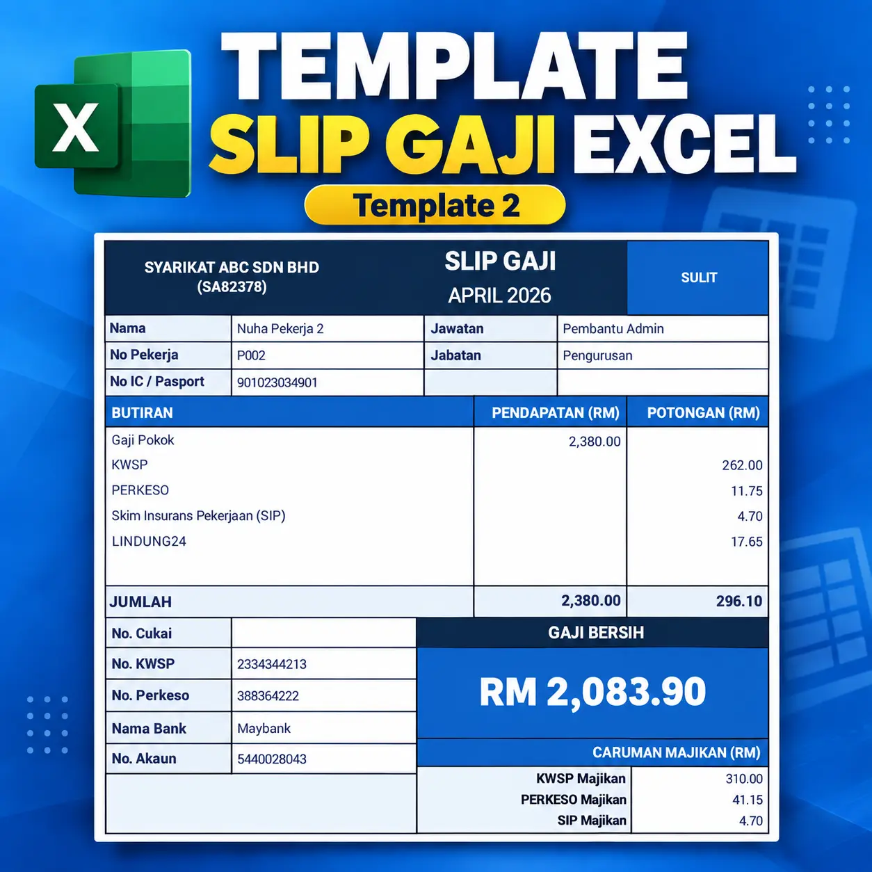 Template Slip Gaji Excel Dengan Data Pekerja